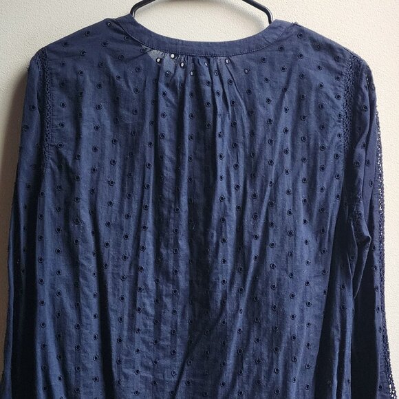 Talbots Navy Blue Eyelet Lace Button Down Shirt Size Medium - Picture 11 of 13